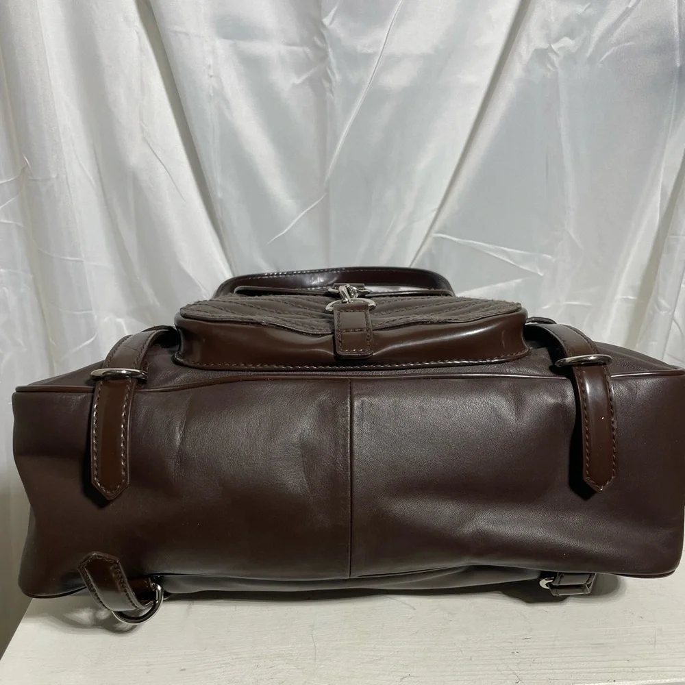 VIA SPIGA TALIA EAST WEST TOTE/Laptop in Dark Brown Patent and Smooth Leather